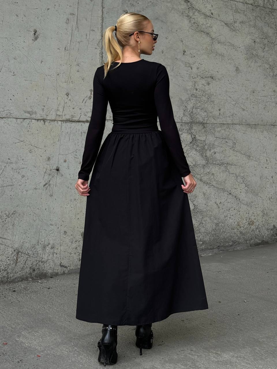 Robe maxi noir bi matiére