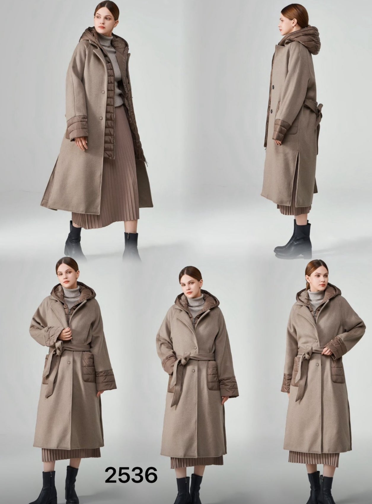 Manteau à nouer longue taupe avec doudoune sans manches Intégrées