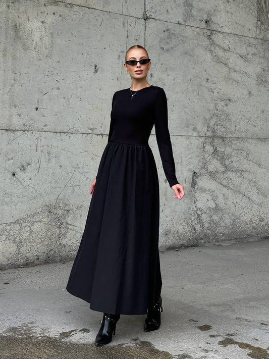 Robe maxi noir bi matiére