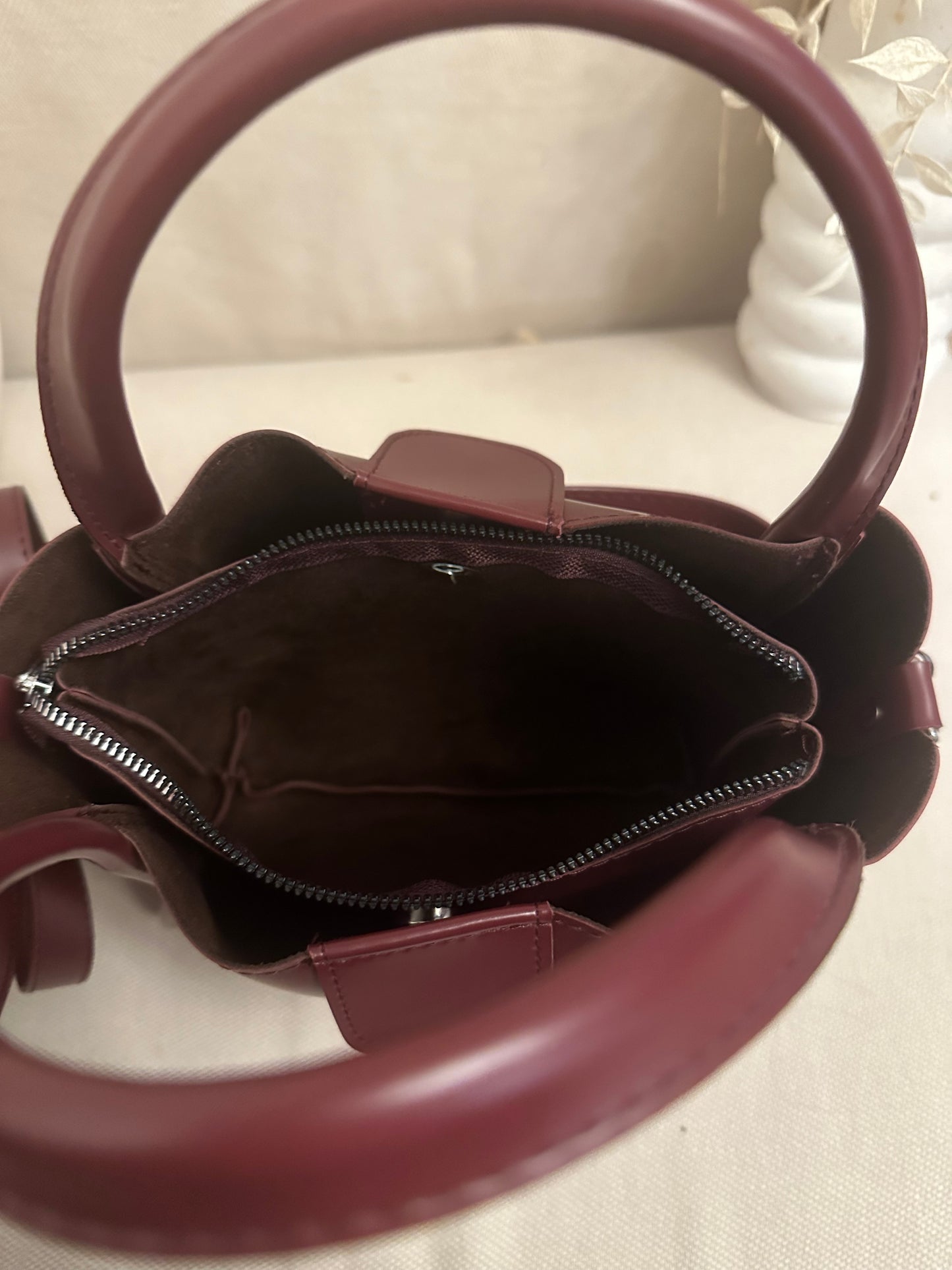 Sac porté épaule bordeaux bimatière