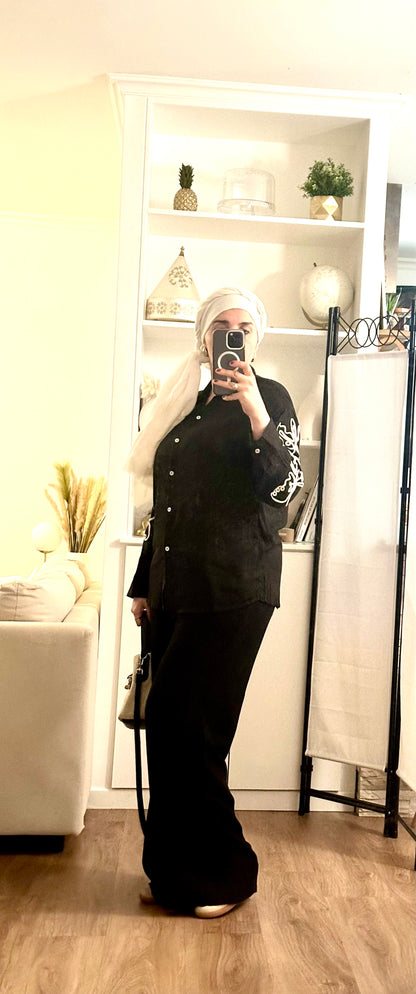 Ensemble Noir en Lin – Chemise et Pantalon