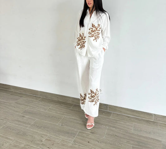 Ensemble Chemise et Pantalon en Lin Beige