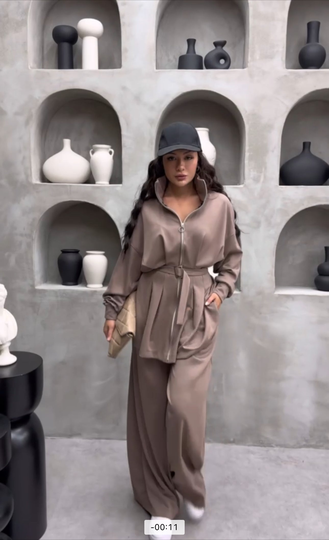 Ensemble Jogging Taupe avec Ceinture